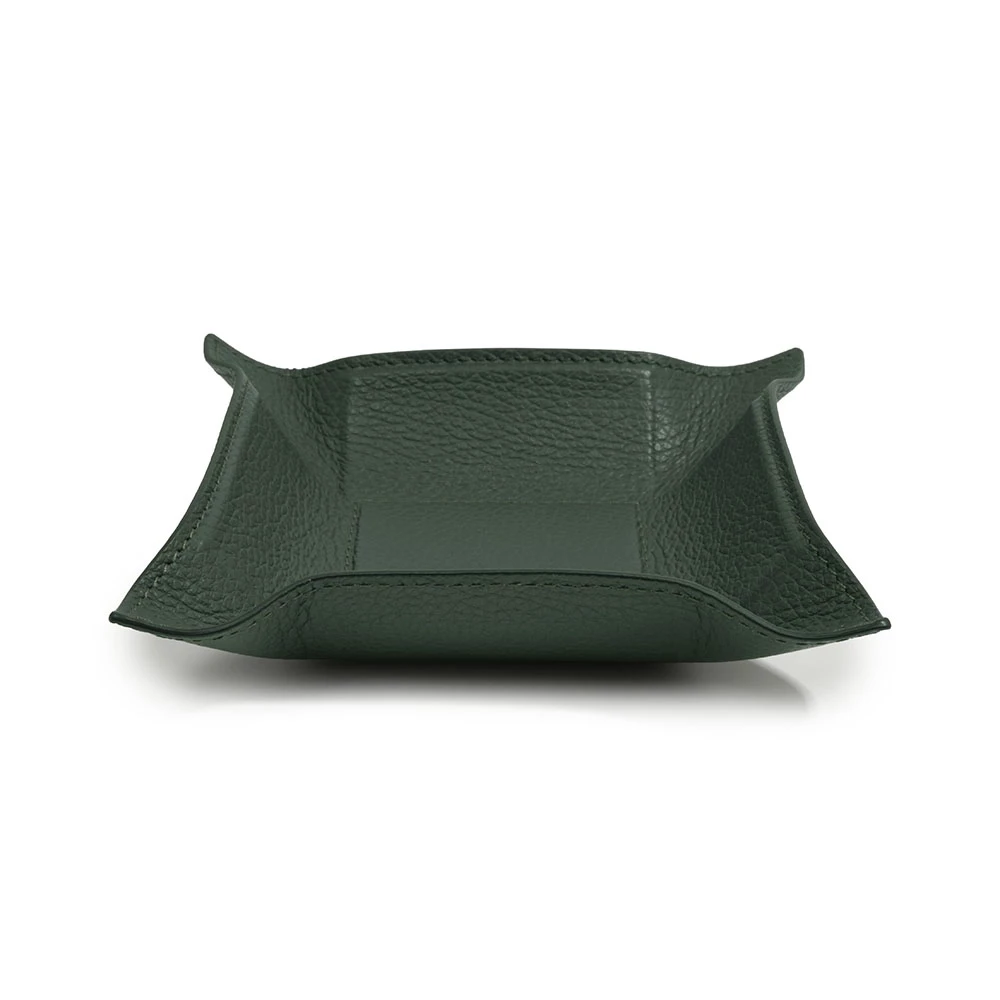 Valet tray square, deer leather, 15 x 15 cm, dark green
