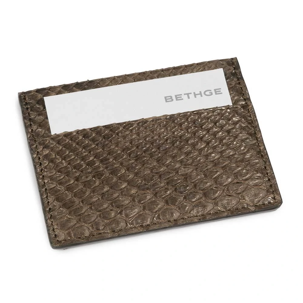 Card Wallet, 4 cc, python leather, flat, olive green