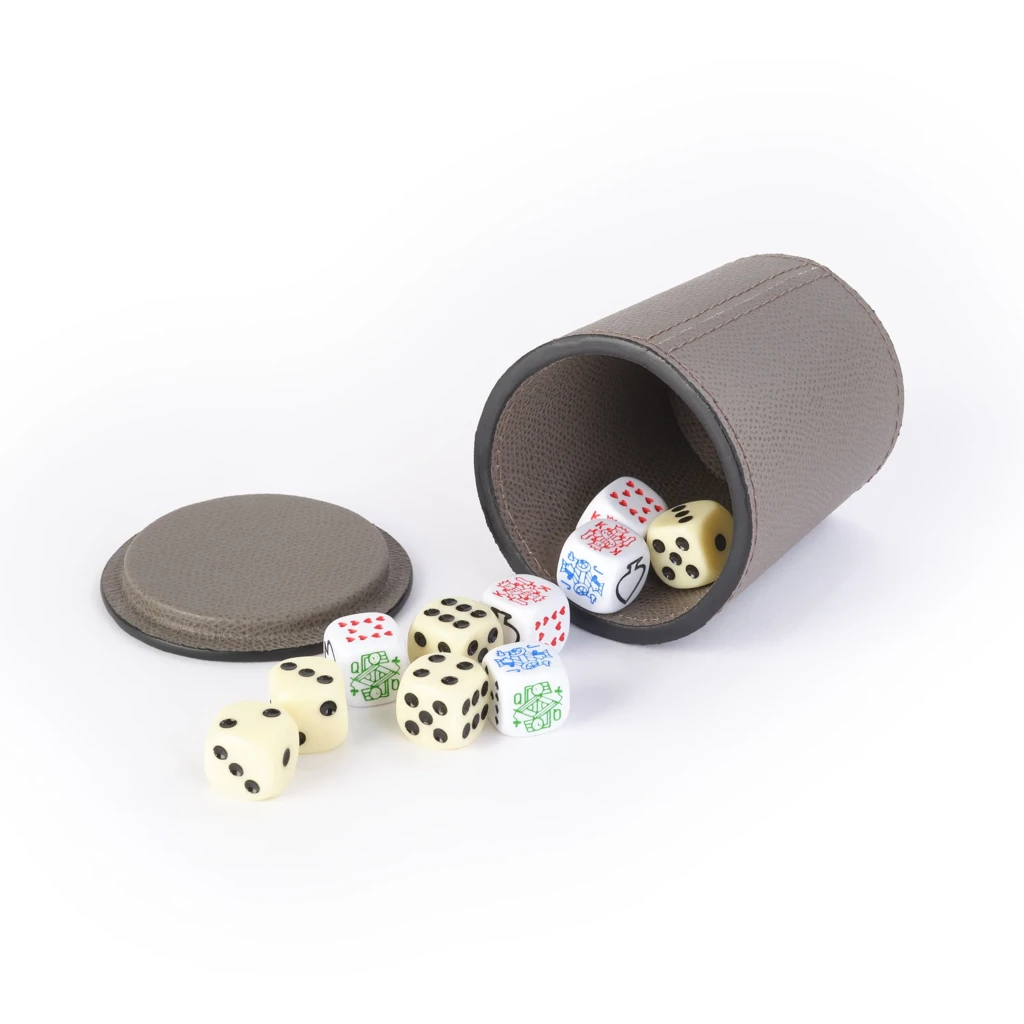 Dice Cup Shaker, leather, smoke