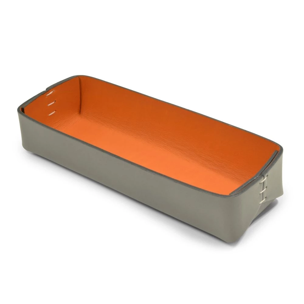 Pen Tray Stitch, leather, narrow, grey/orange