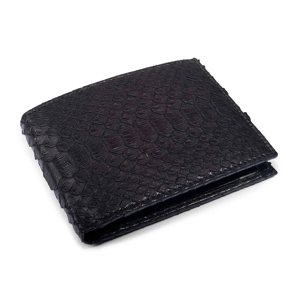 Wallet with Coin Pocket, python leather, wide, black