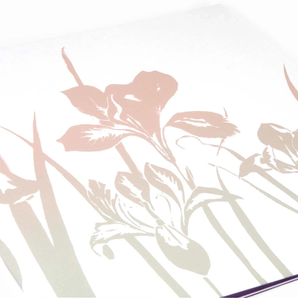 White Iris Greeting Card – Blue-Grey & Dusty Rose Gradient