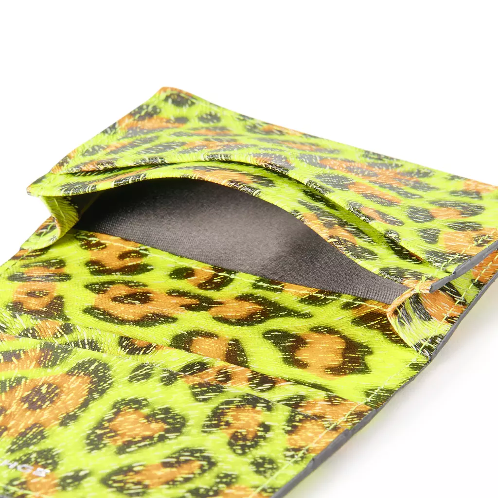 Folded Leather Card Holder – 3 Card Slots, Neon Leopard