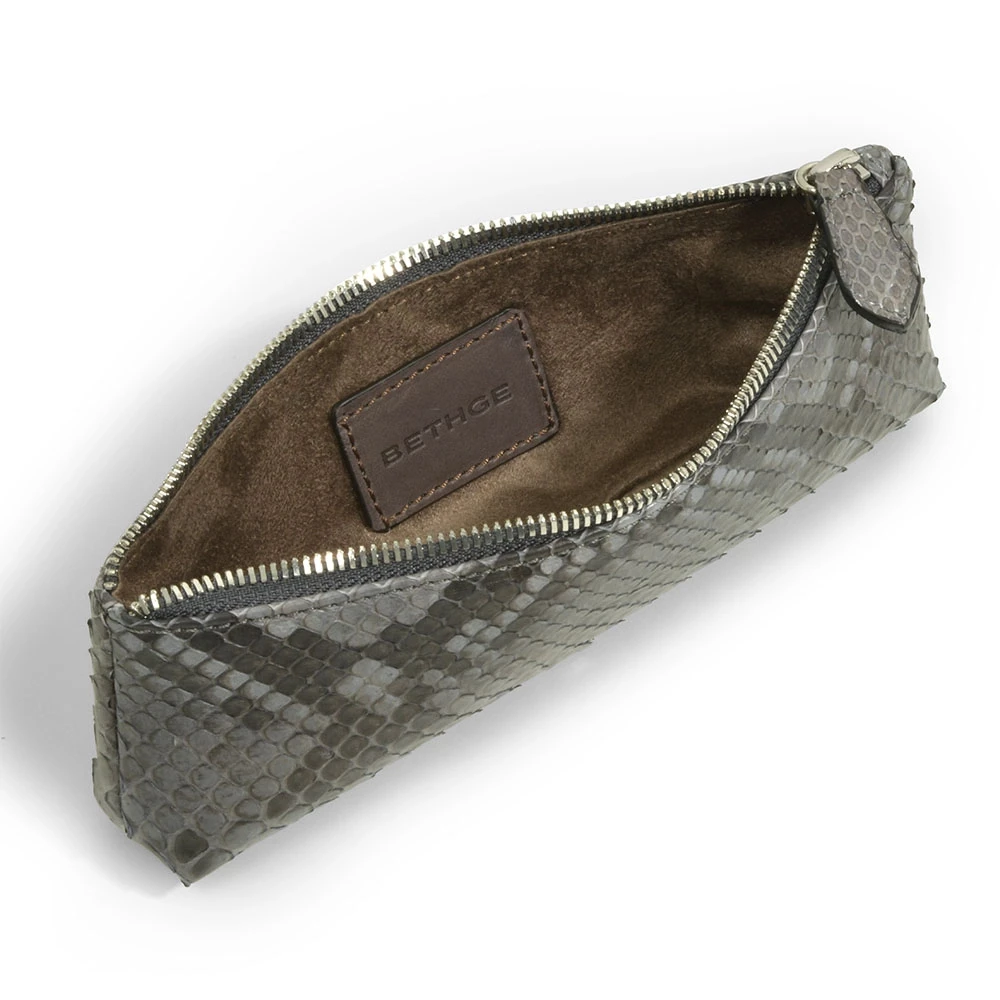 Pencil Case, python leather, dark grey