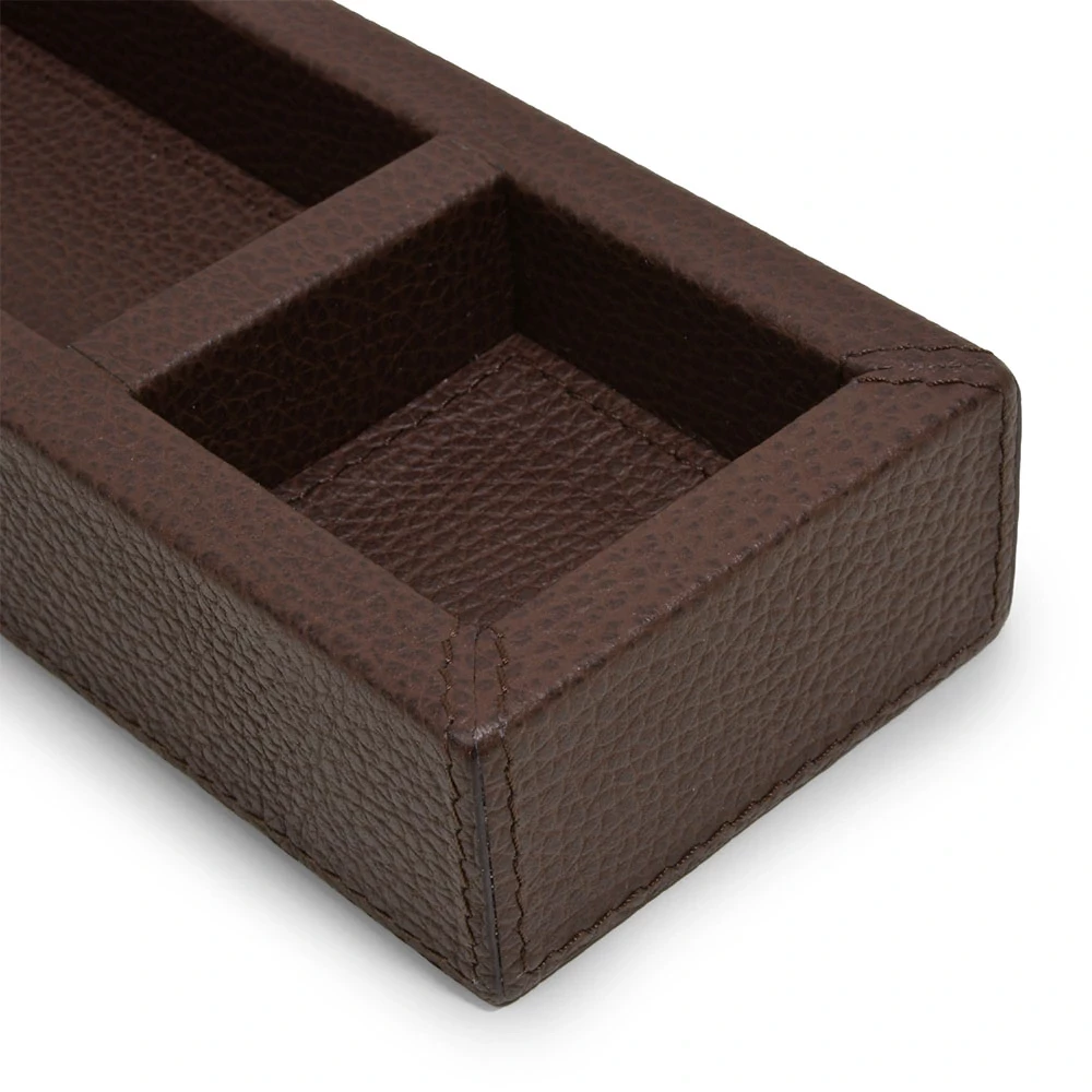 Pen Tray with 3 Compartments,  buckskin faux leather, mocca