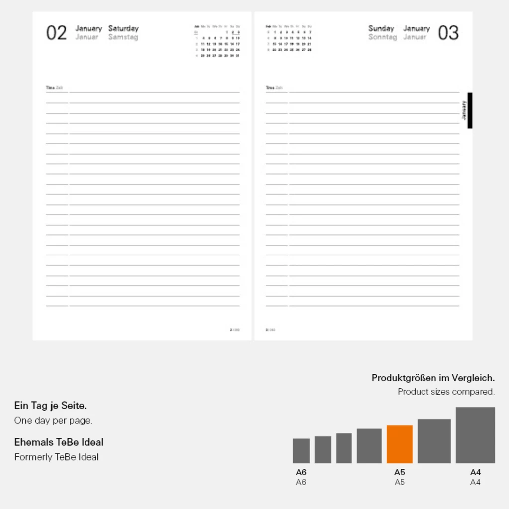 Daily Planner 2027 TeBe Skin Black Vegan