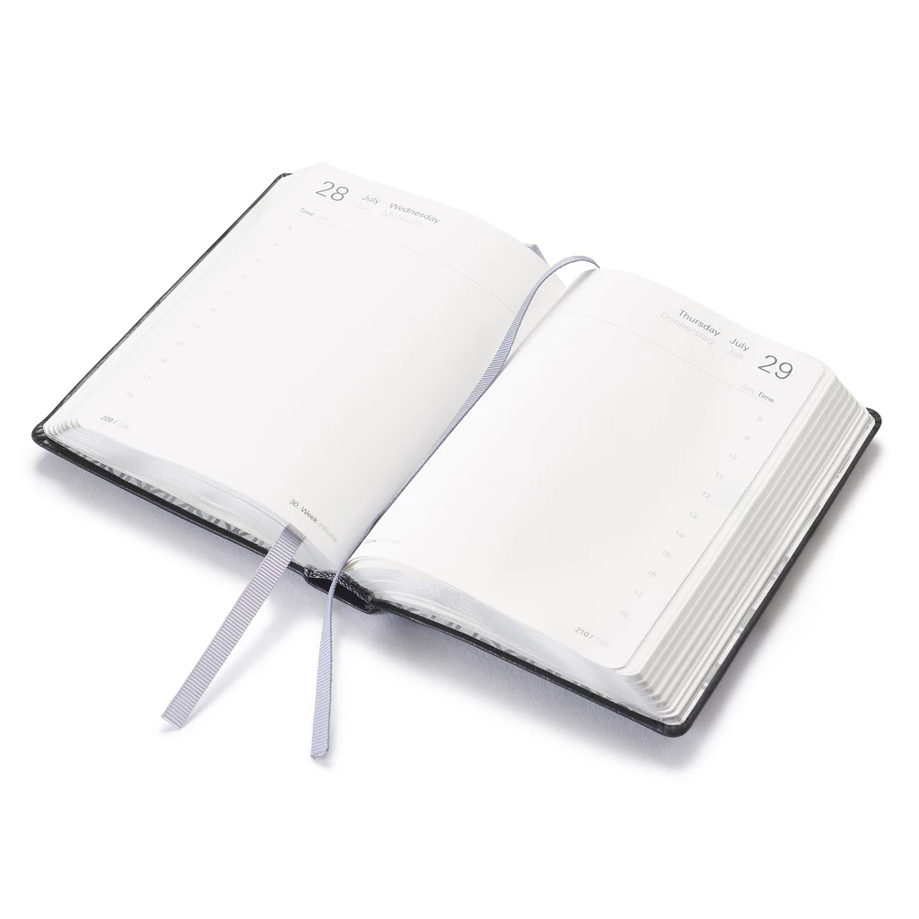 Pocket Daily Planner 2027 - One Day Per Page - Leather - Silver Red - 9.5 x 13 cm