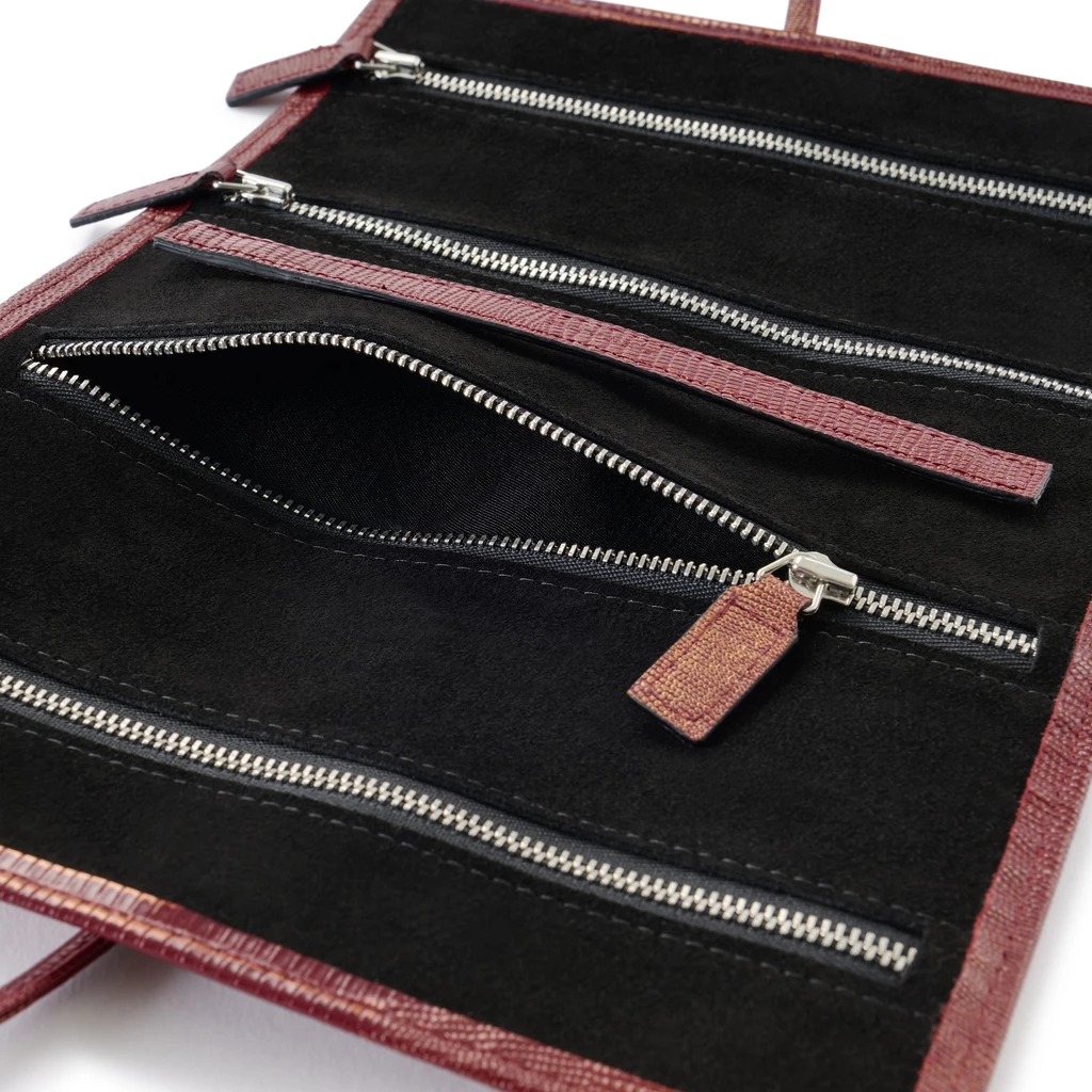 Leather Jewelry Roll – Garnet Red