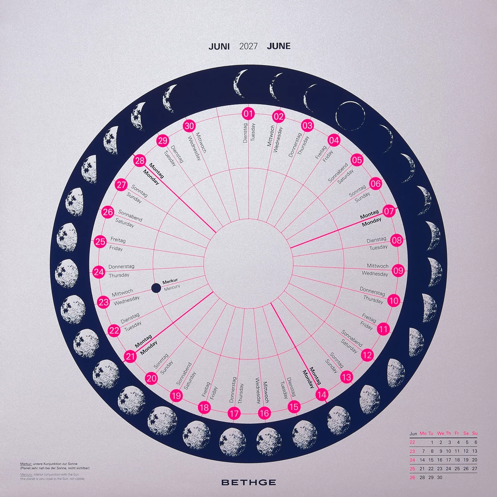 Wall calendar 2027 – Moon Phases, screen print 