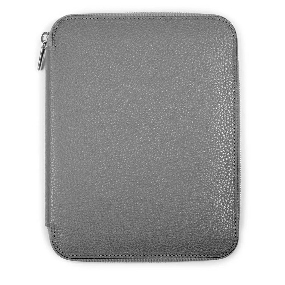 Writing folder with zip A4, leather Lux, grey