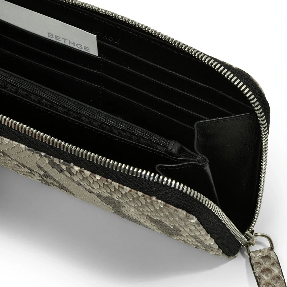 Wallet with Zip, python leather, large, black/white