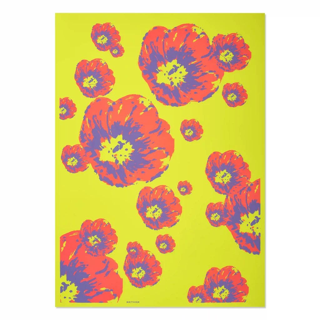 Wrapping paper Poppy pink/violet/yellow 50 x 70 cm, 3 sheets