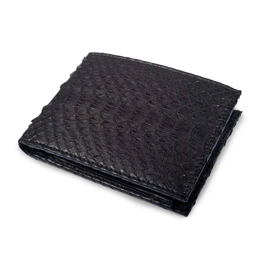 Wallet with Coin Pocket, python leather, wide, black