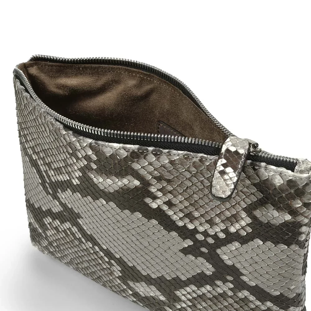 Pouch with Zip, python leather, small, black/white