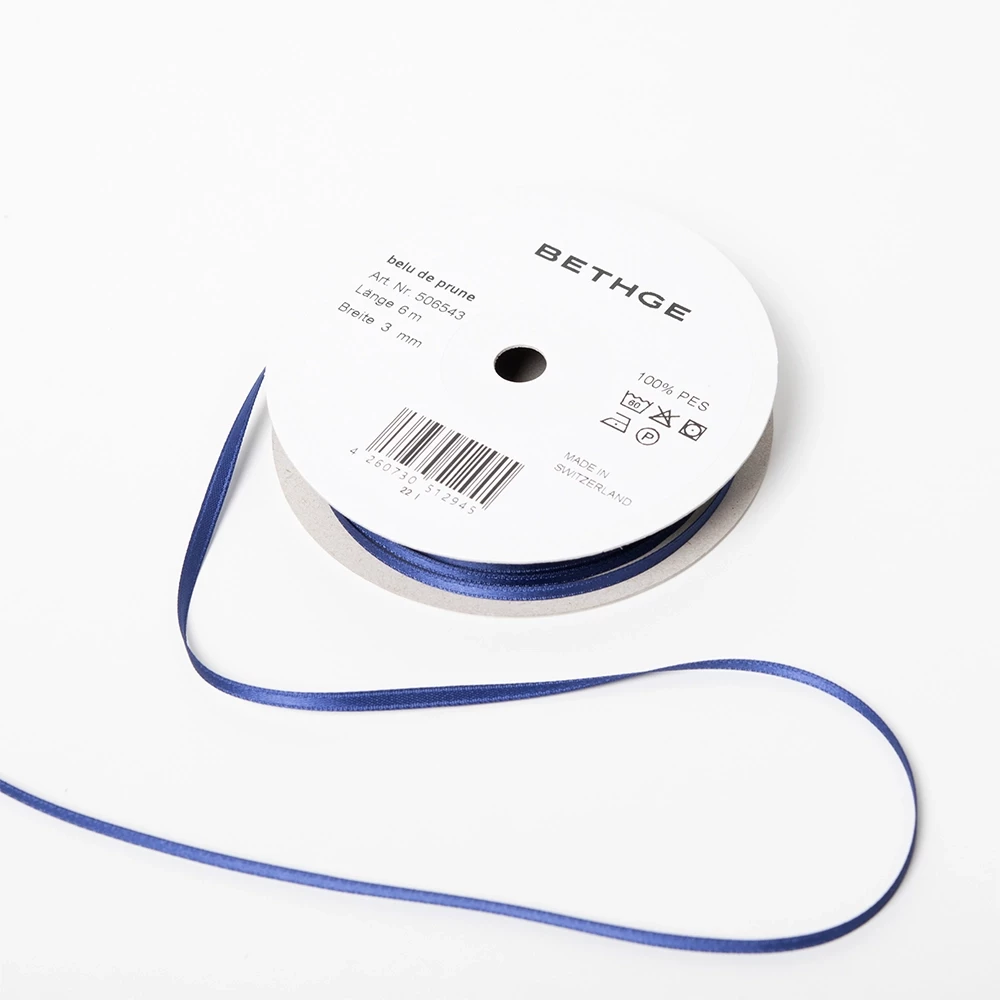 Satin ribbon, Width 3mm, Bleue Prune