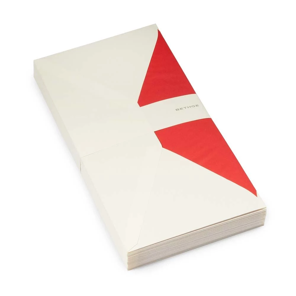 25 long DIN envelopes, Smooth Ivory, red silk lining