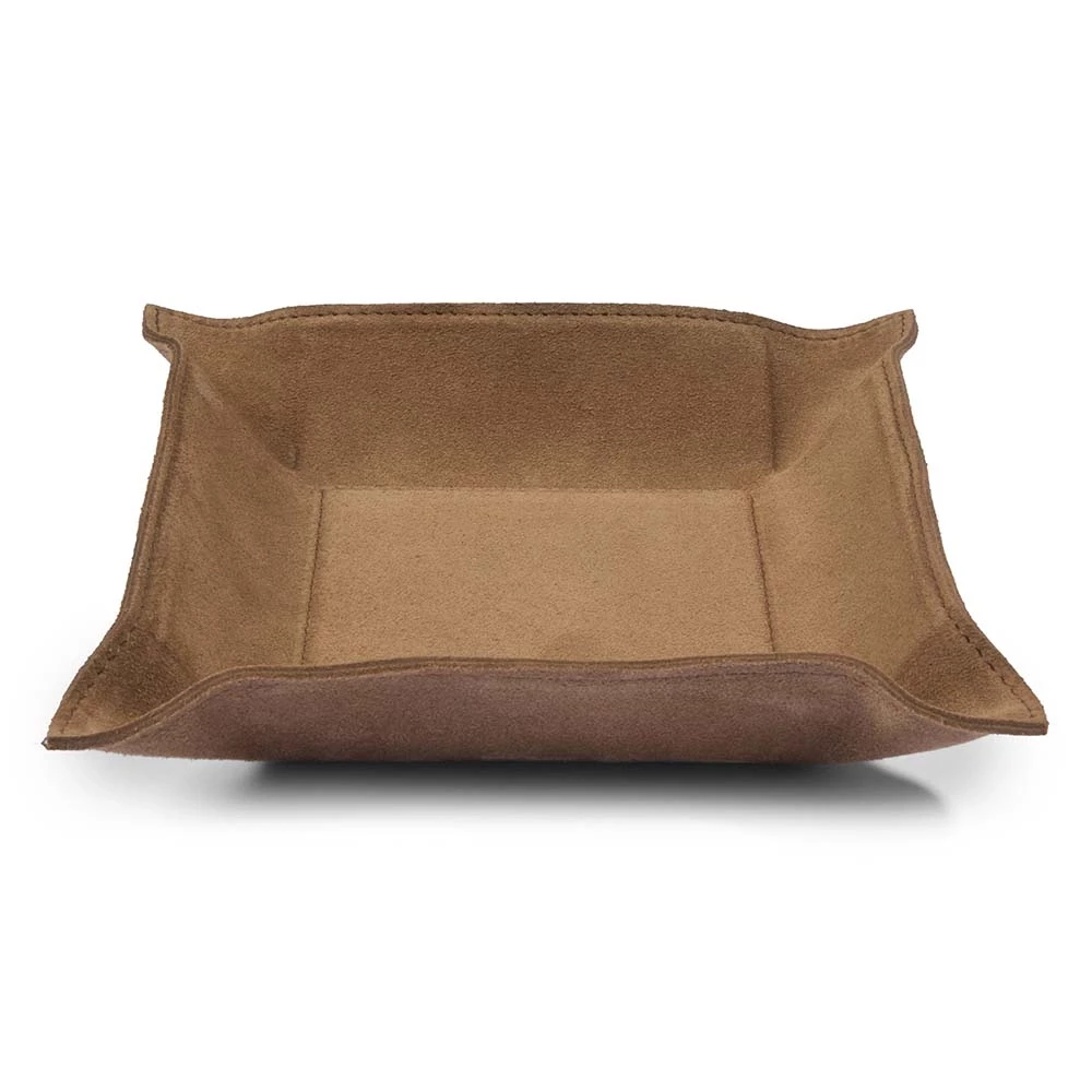 Valet tray square, suede leather, 20 x 20 cm, nut