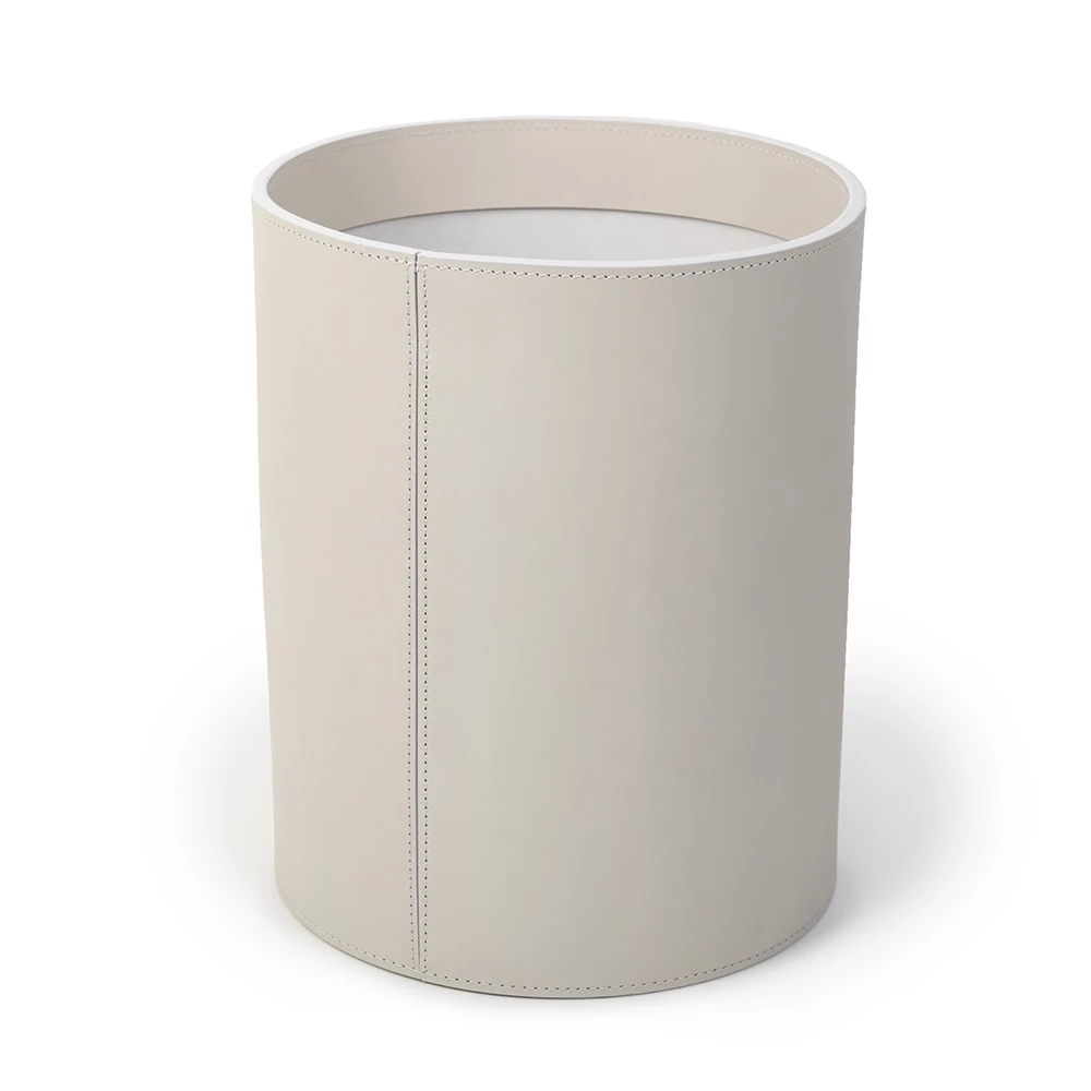Round wastepaper bin, leather, H 30 cm, D 24 cm, light grey