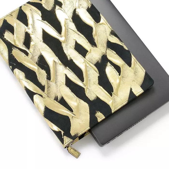 Leather Laptop Sleeve – Black/Gold