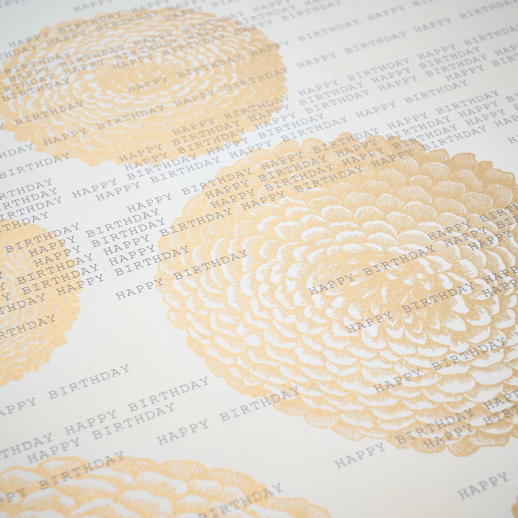 Wrapping paper Happy B-Day dahlia gold 50 x 70 cm, 3 sheets
