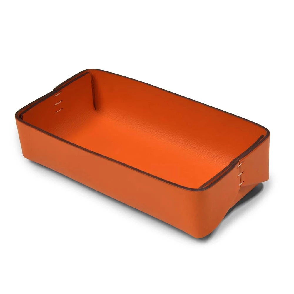 Pen Tray Stitch, leather, wide, orange