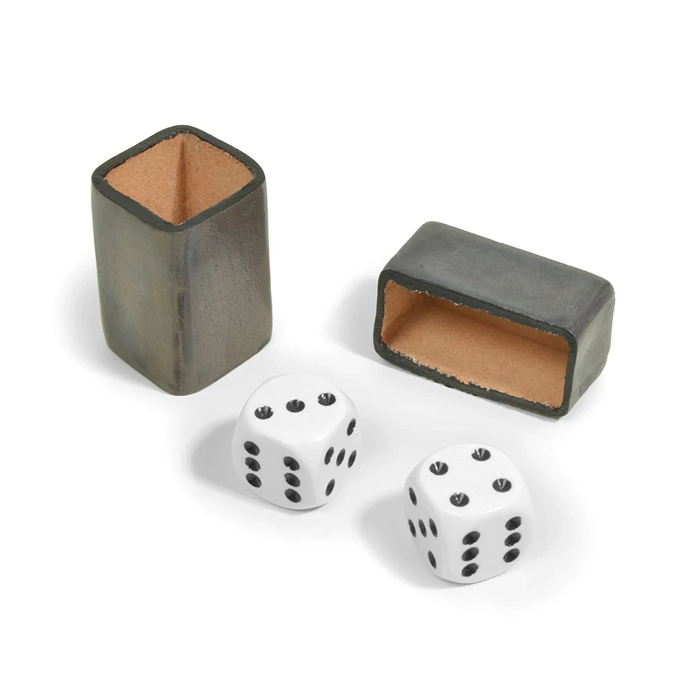 Dice Game with 2 Dice in Leather Box, grey