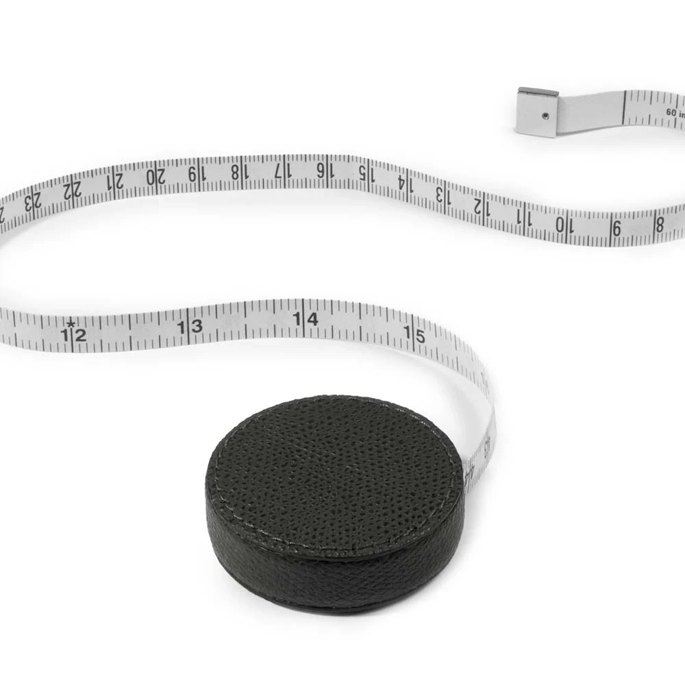 Tape measure, leather, length 150 cm, dark grey