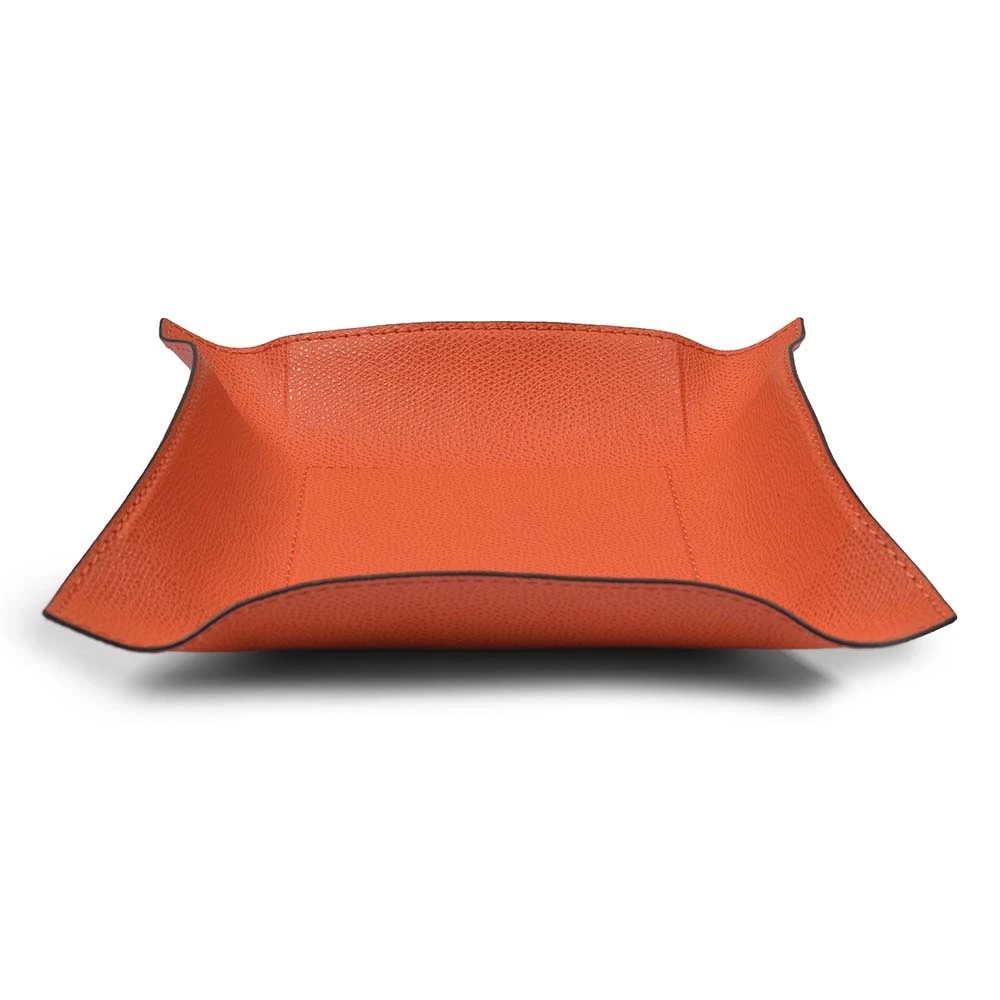 Valet tray square, leather, 20 x 20 cm, mango