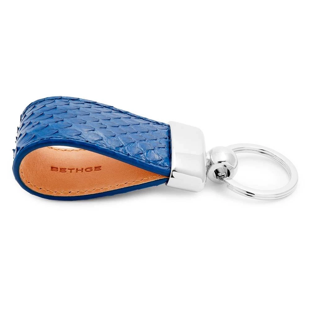 Key Ring, python leather, blue