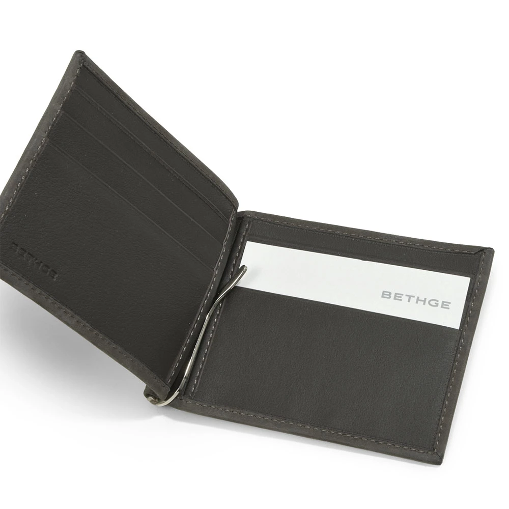 Wallet with Money Clip, 6 cc,  leather wash, dark grey