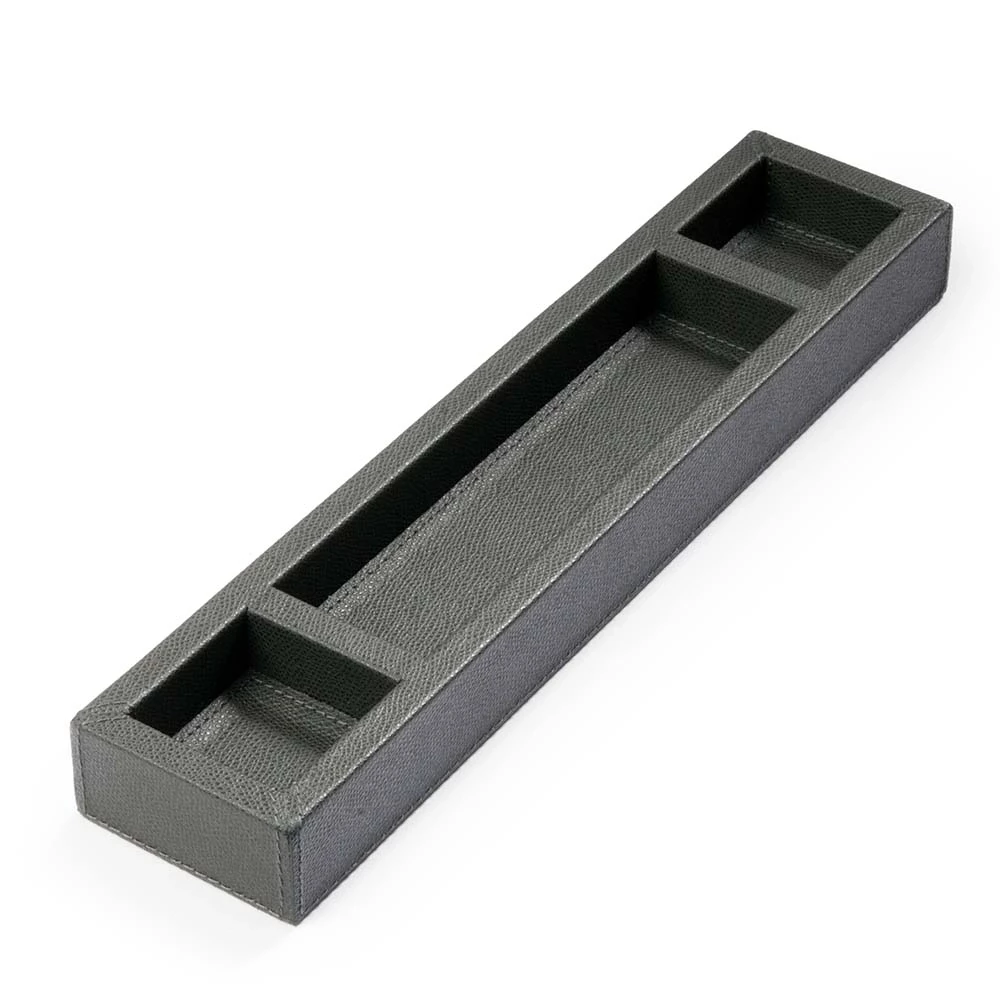 Pen Tray with 3 Compartments,  leather, dark grey