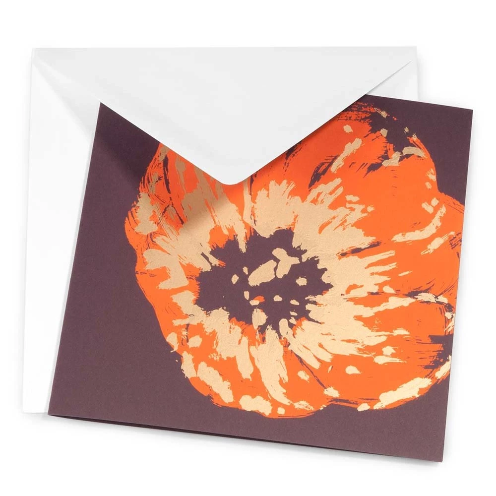 Greeting card corn poppy neon  orange on aubergine