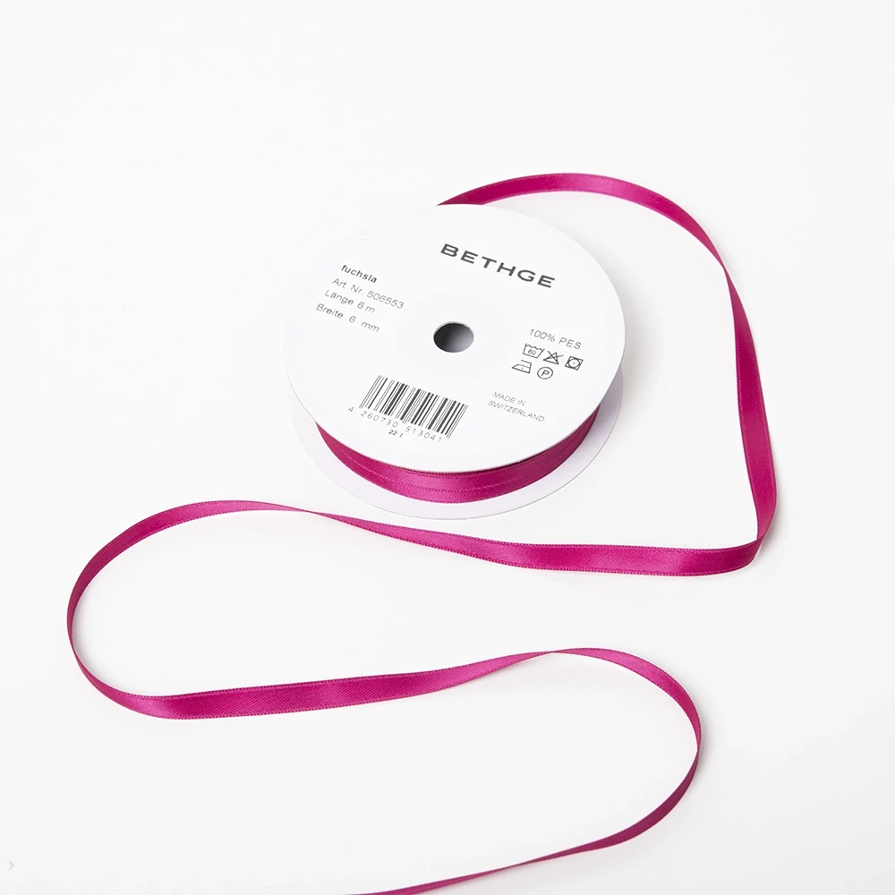 Satin ribbon, Width 6mm, Fuchsia