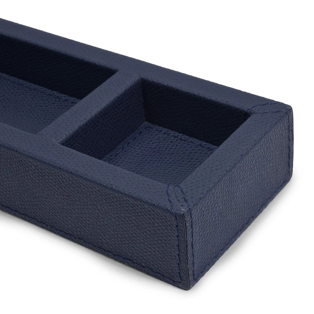 Pen Tray with 3 Compartments,  leather, dark blue