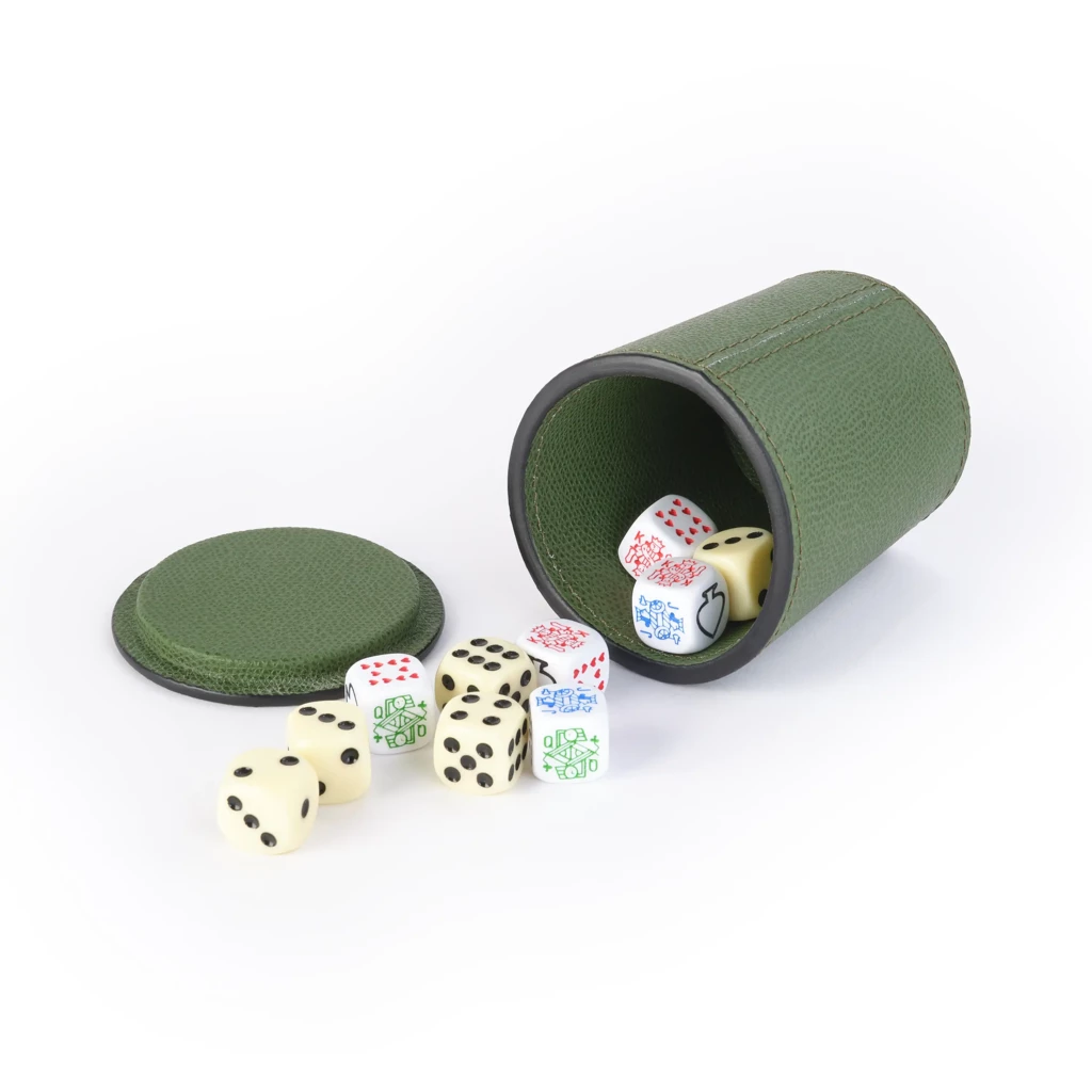 Dice Cup Shaker, leather, navy blue