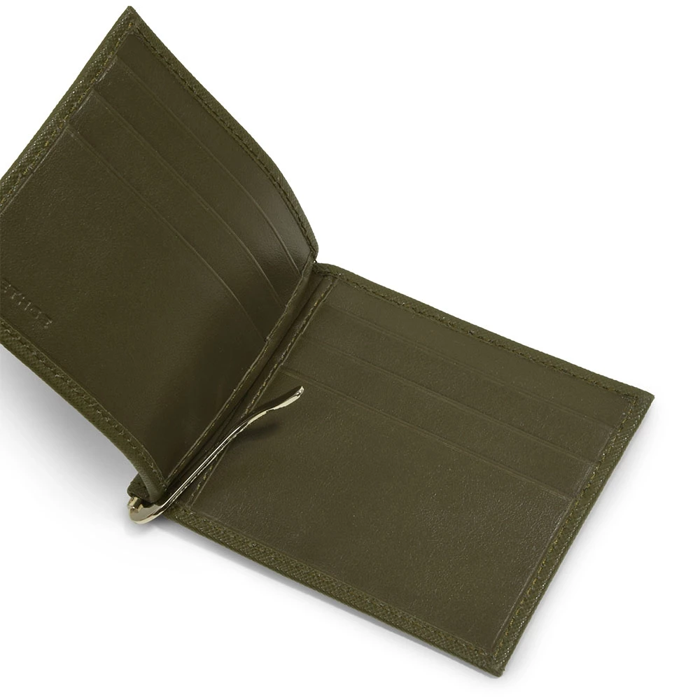 Credit Card Wallet & Money Clip, 6 cc, Saffi leather, olive