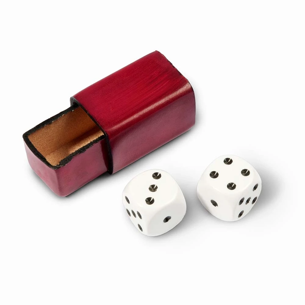 Dice Game with 2 Dice in Leather Box, red