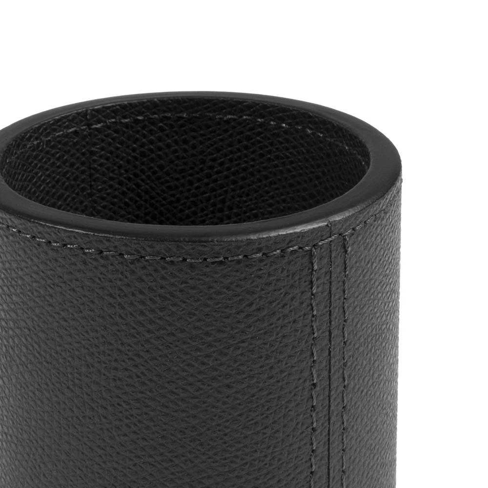 Round pen holder, leather, H 10 cm, D 7.5 cm, dark blue