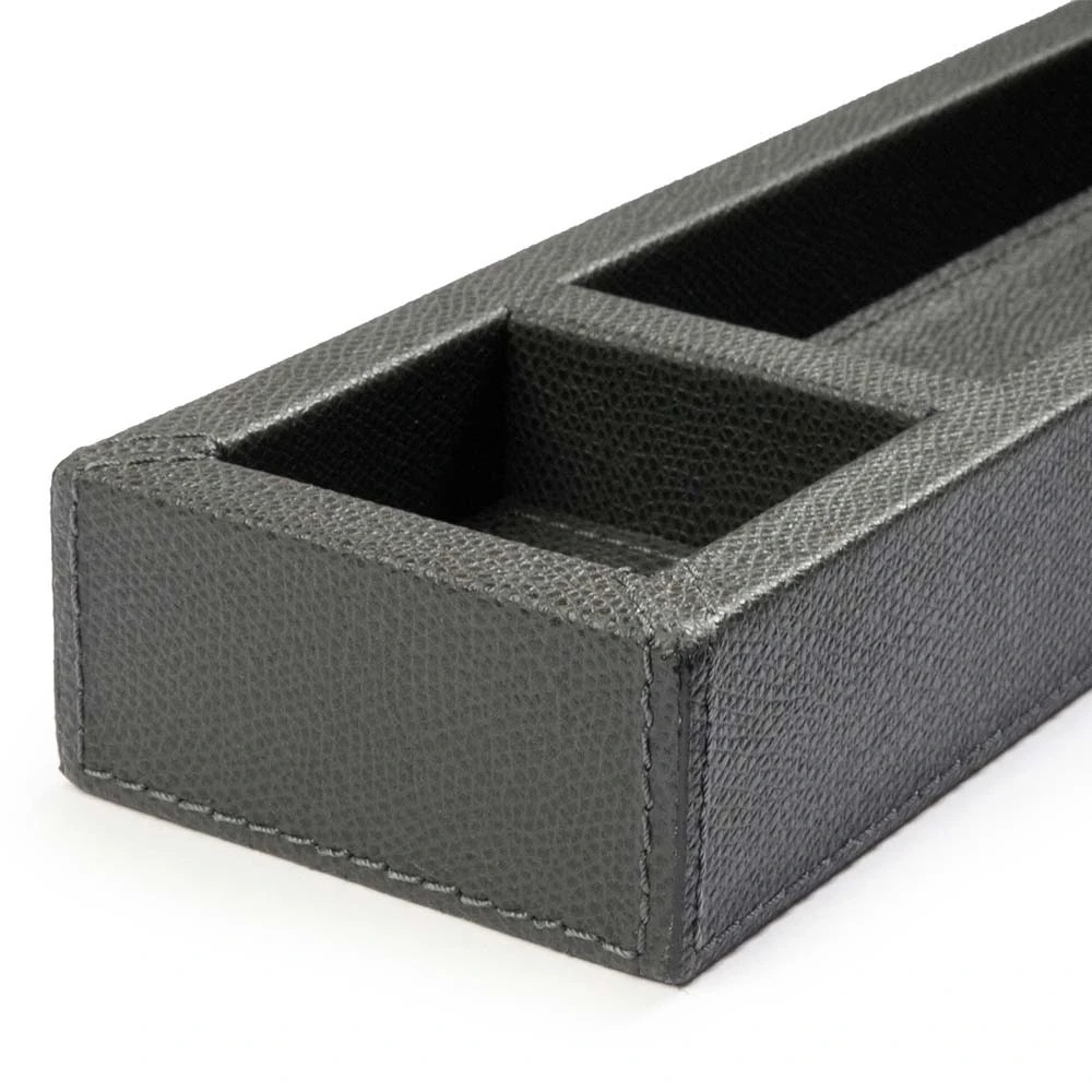 stiftablage_mit_3_faechern_leder_14 Pen Tray with 3 Compartments, leather, light grey