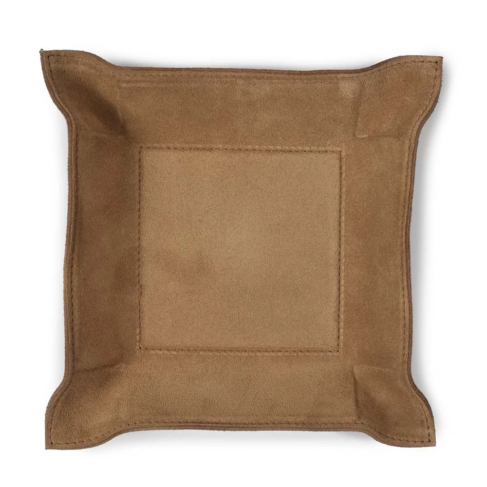 Valet tray square, suede leather, 20 x 20 cm, nut