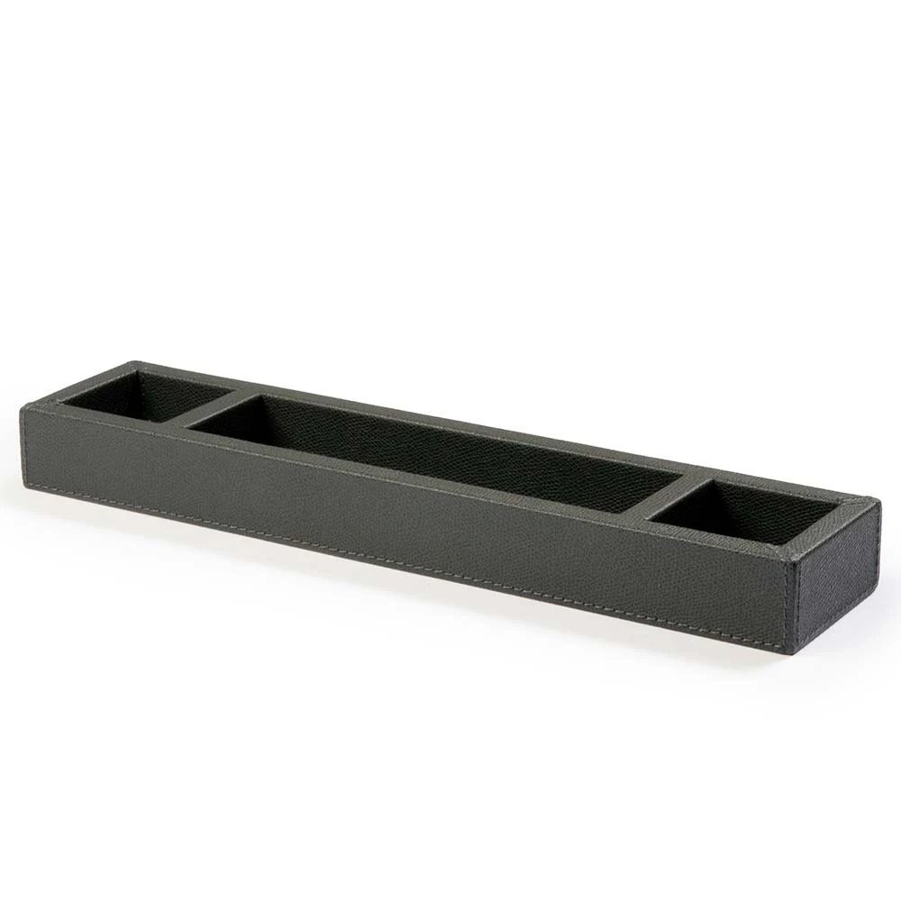 Pen Tray with 3 Compartments,  leather, dark grey