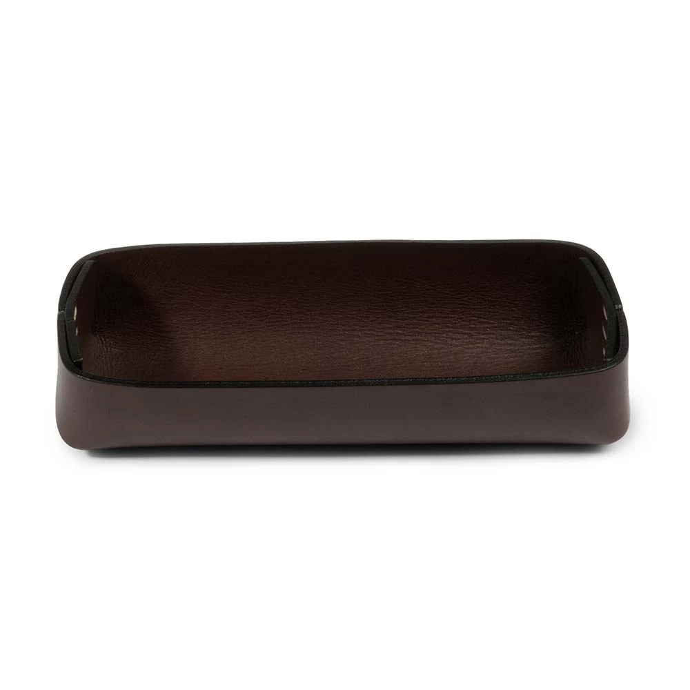 Pen Tray Stitch, leather, narrow, dark brown