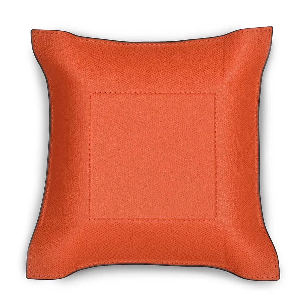 Valet tray square, leather, 20 x 20 cm, mango