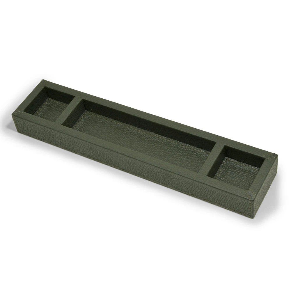 Pen Tray, 3 Compartments, buckskin faux leather, dark green