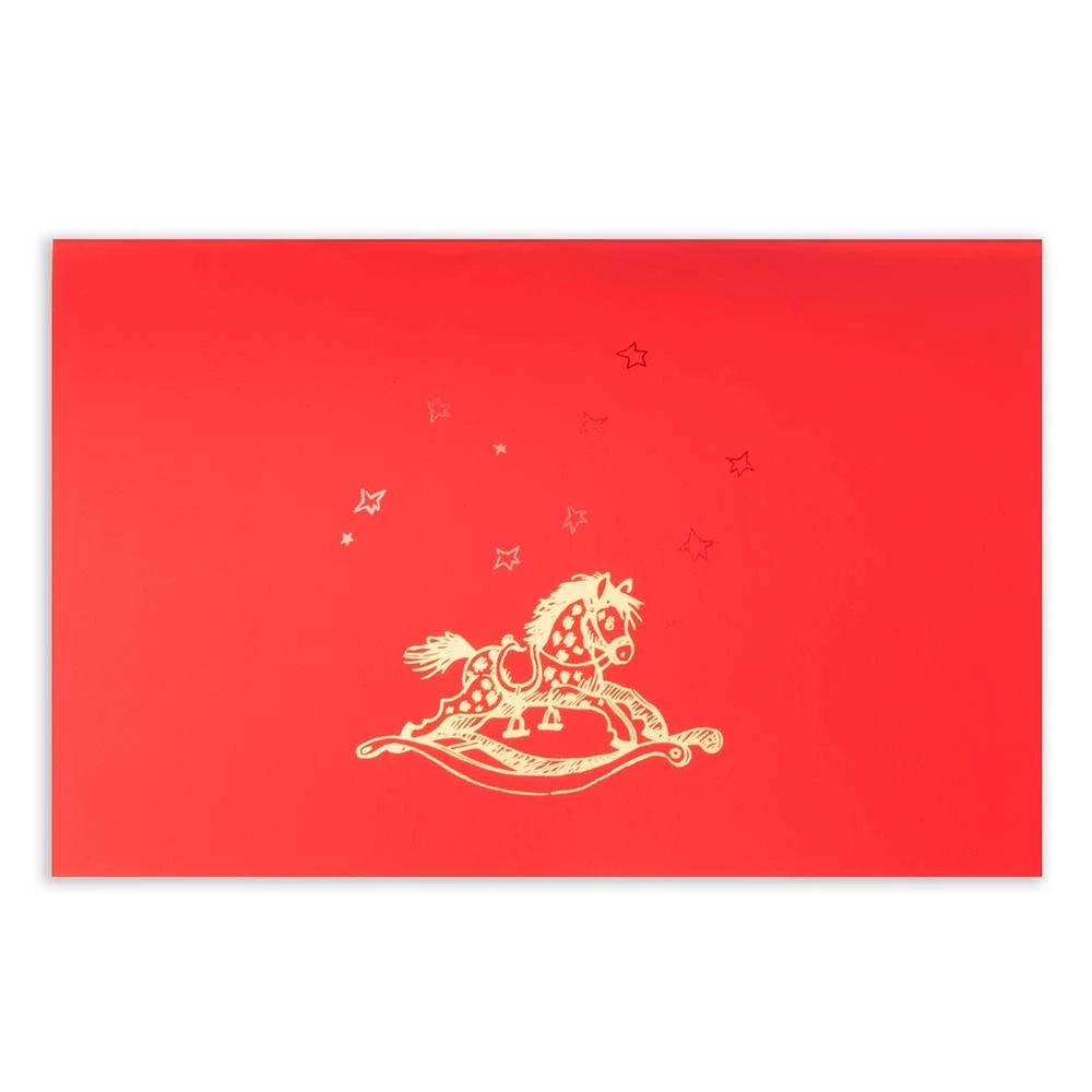 Christmas card rocking horse pure velvet red