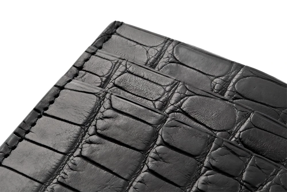 Card Wallet, 4 cc, alligator leather, flat, black