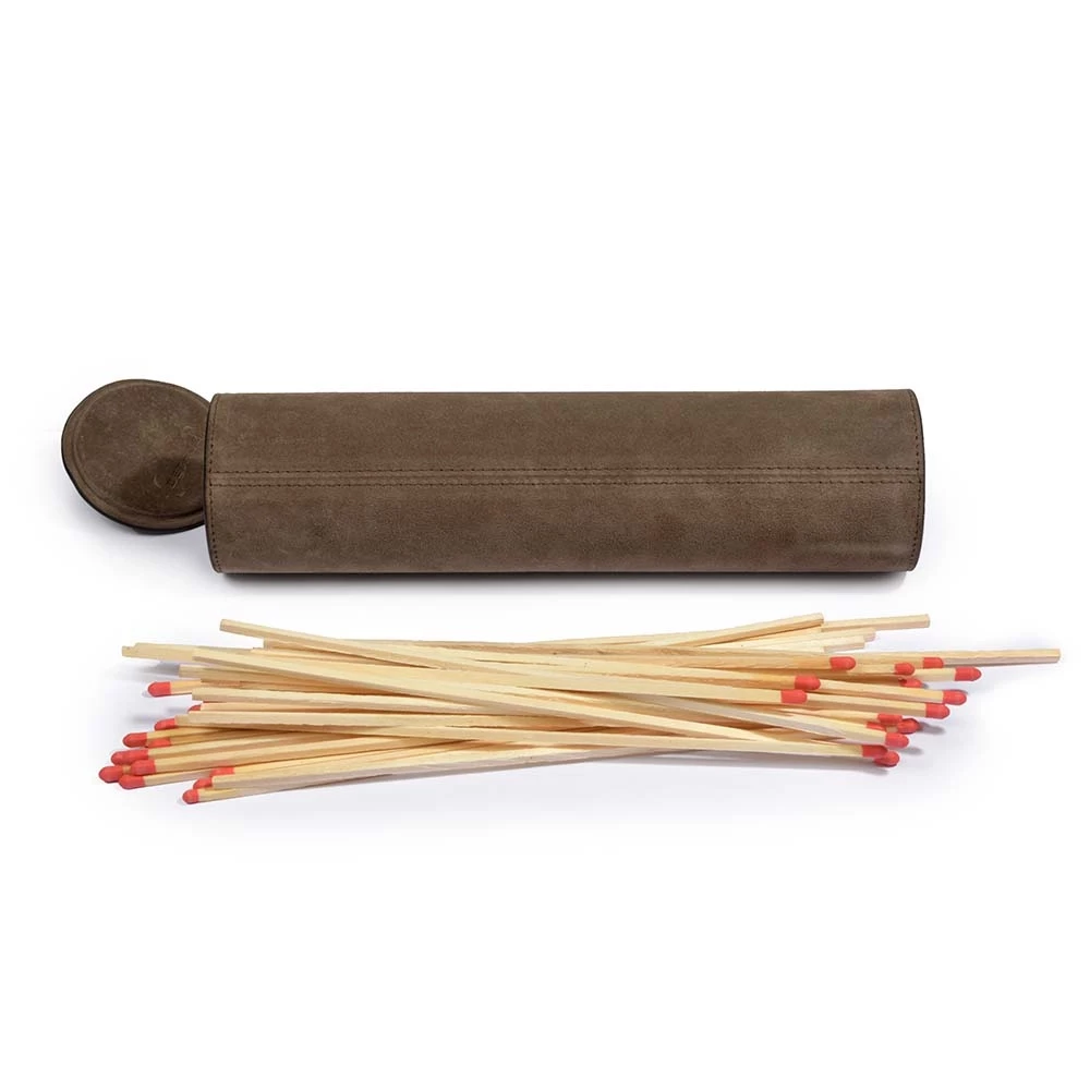 Suede Leather Matchbox Case – Walnut