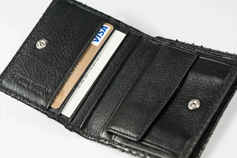 Wallet Doppio with Coin Pocket, python leather, black