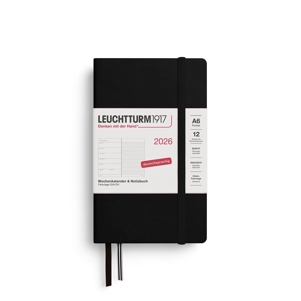 Weekly calendar & notebook Pocket (A6) 2026, black, German