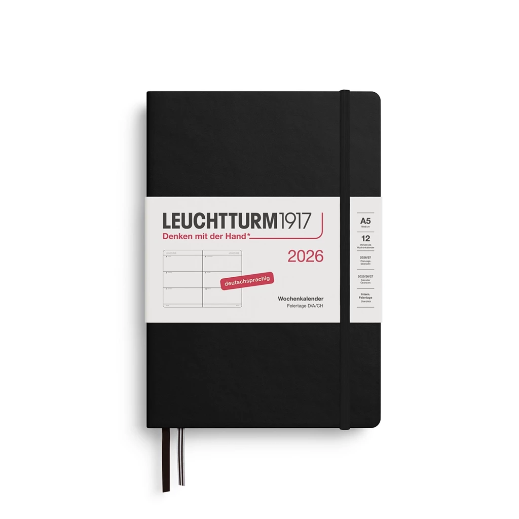 Weekly calendar Medium (A5) 2026, black, German